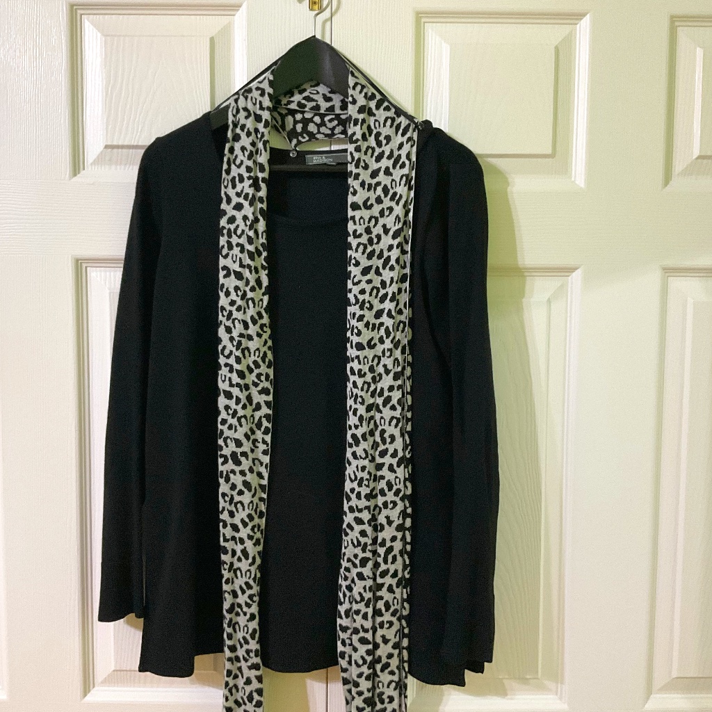 89th & Madison Sweater With Scarf, Black And White